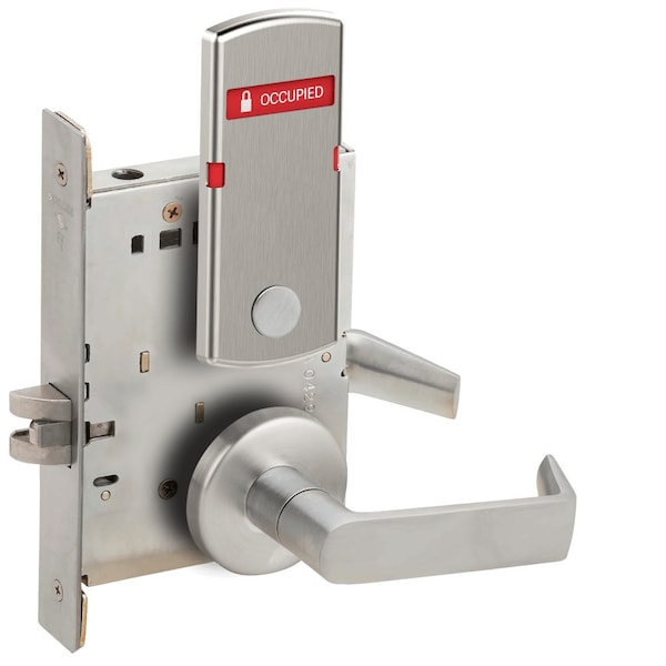 Schlage Grade 1 Bed Bathroom Privacy Mortise Lock, 06 Lever, B Rose, Indicator displays with Text, Exterior L9040 06B 626 L283-722 - main